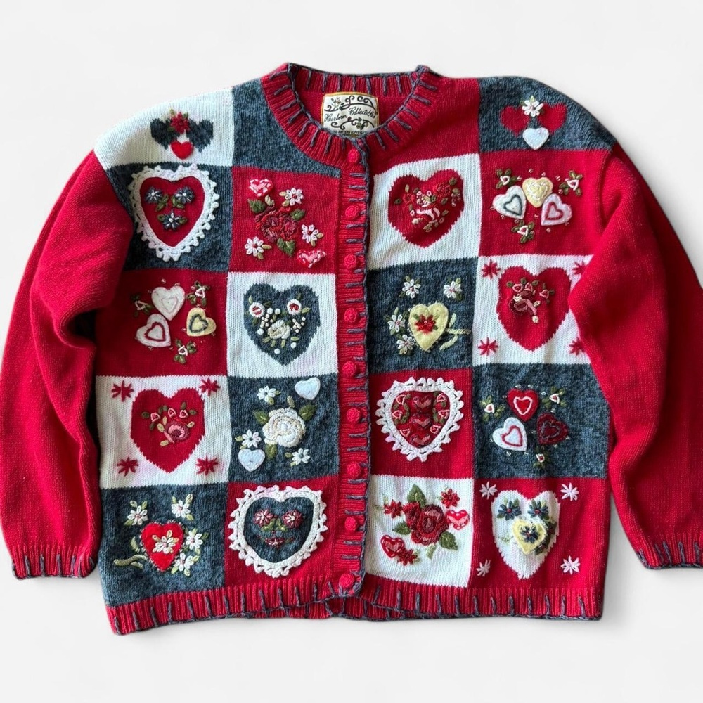 Vintage 90s Colorful Heart Patterned Women's Sweater